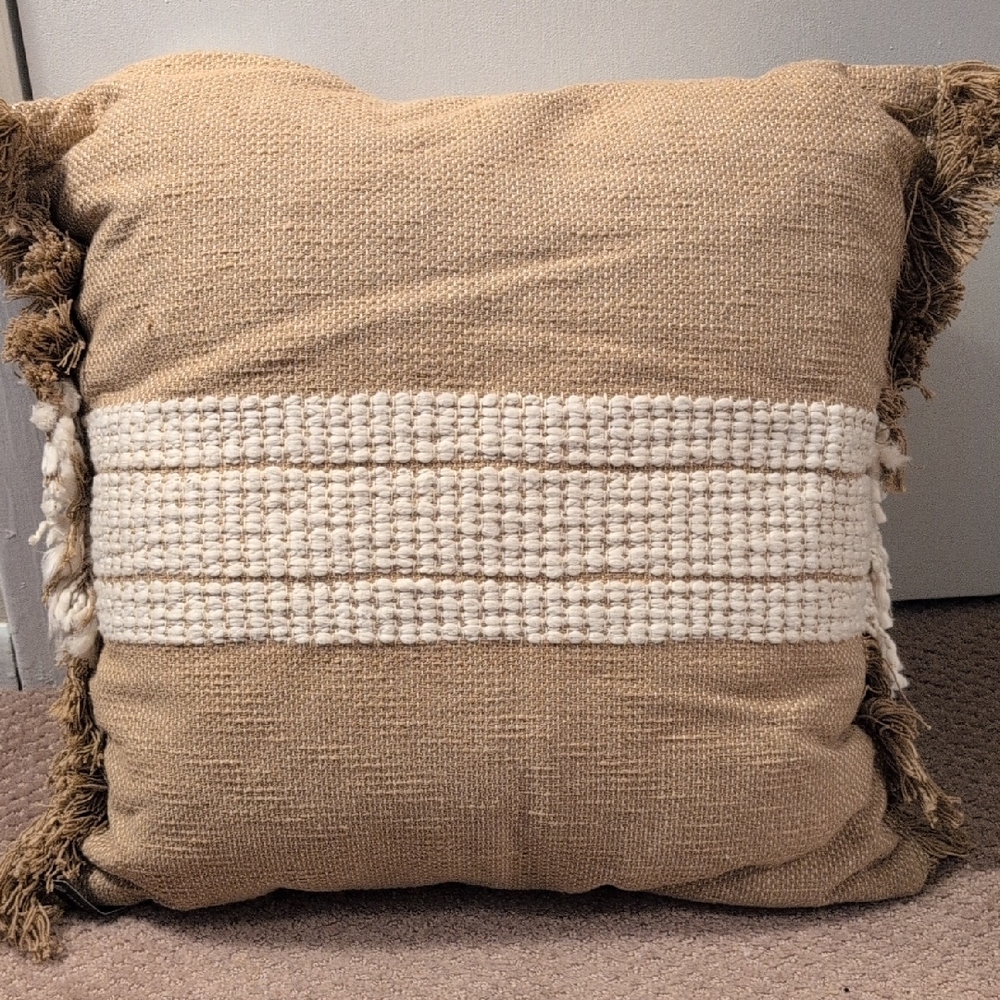 Threshold Tan and Cream Accent Pillow with Textured Band NEW